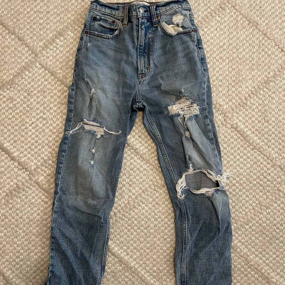 Abercrombie & Fitch Women's Distressed Blue Skinny Jeans